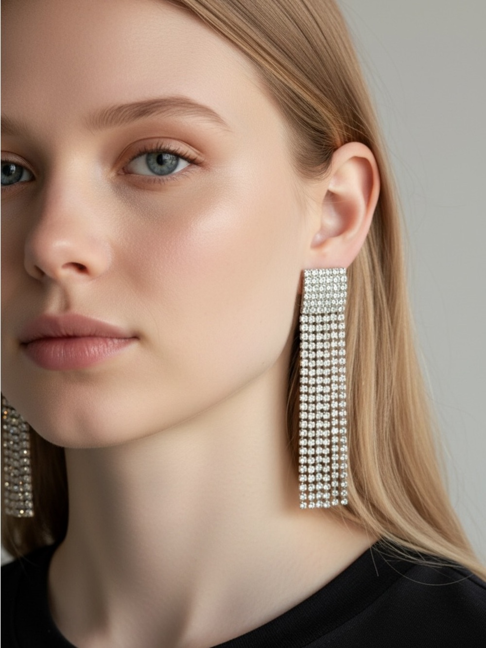10/25 Crystal Fringe Drop Earrings - Silver